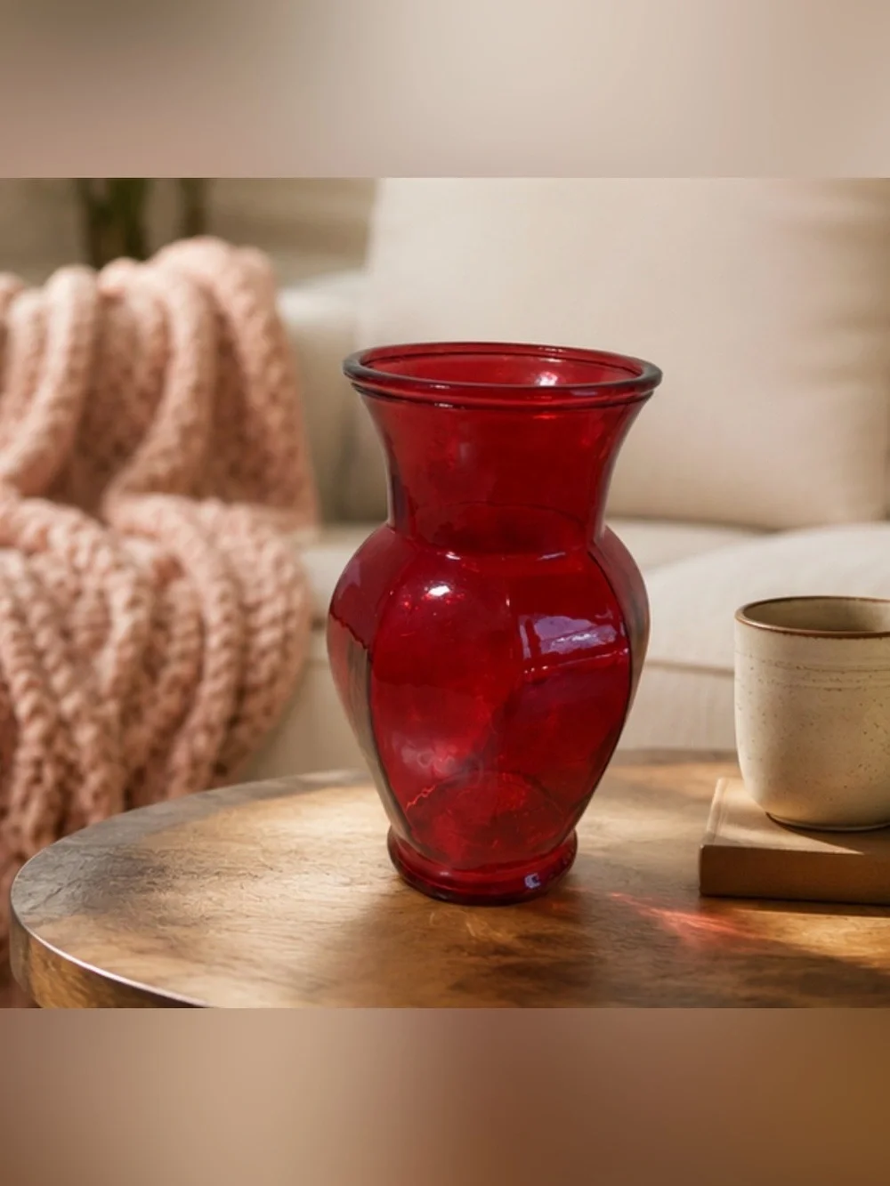 Ruby Red Glass Flower Vase Bold Romantic Vintage Home Decor
